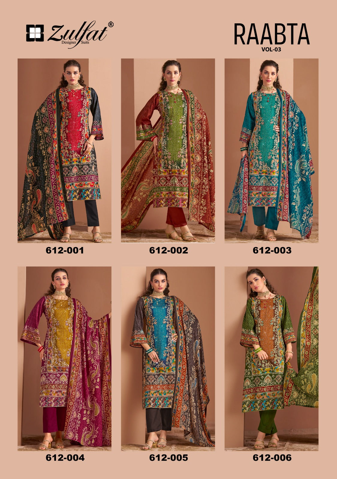 Raabta Vol 3 Zulfat Designer Jam Cotton Karachi Salwar Suits Wholesale Price