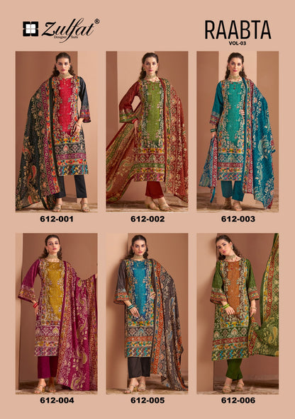 Raabta Vol 3 Zulfat Designer Jam Cotton Karachi Salwar Suits Wholesale Price