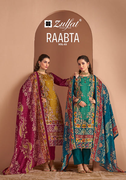 Raabta Vol 3 Zulfat Designer Jam Cotton Karachi Salwar Suits Wholesale Price