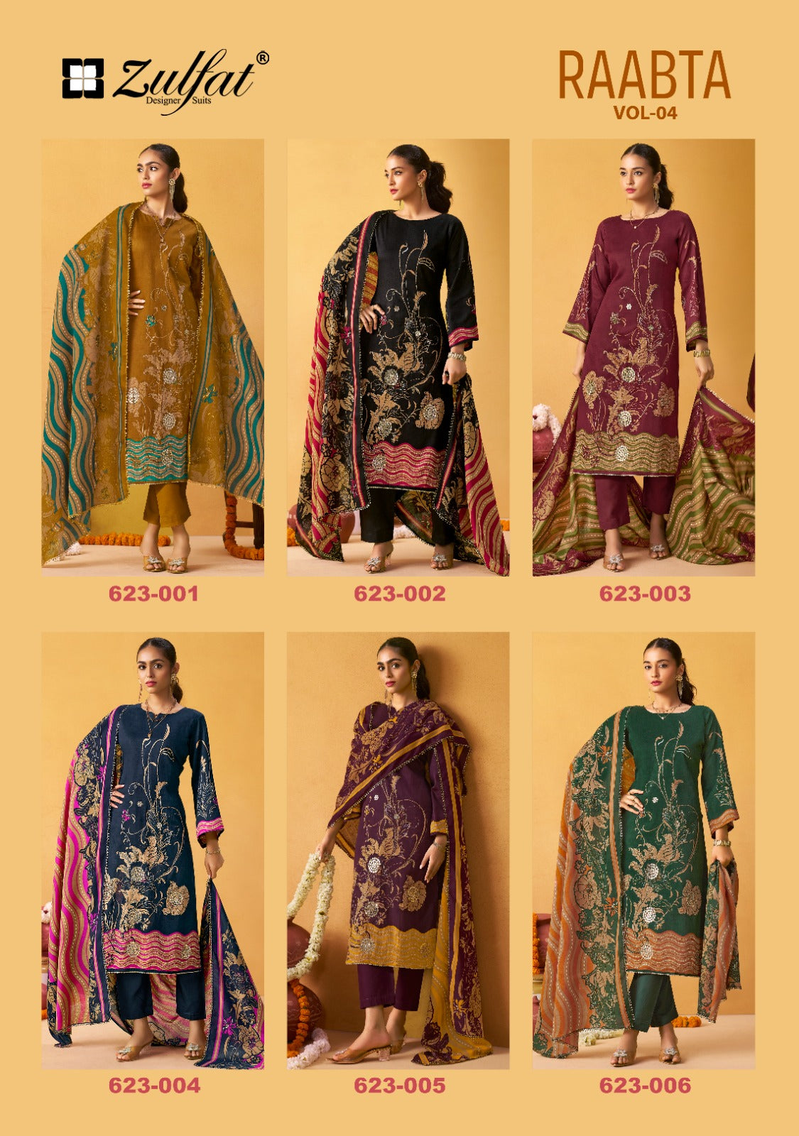 Raabta Vol 4 Zulfat Designer Jam Cotton Karachi Salwar Suits Wholesaler Ahmedabad