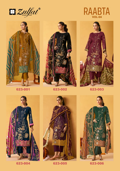 Raabta Vol 4 Zulfat Designer Jam Cotton Karachi Salwar Suits Wholesaler Ahmedabad