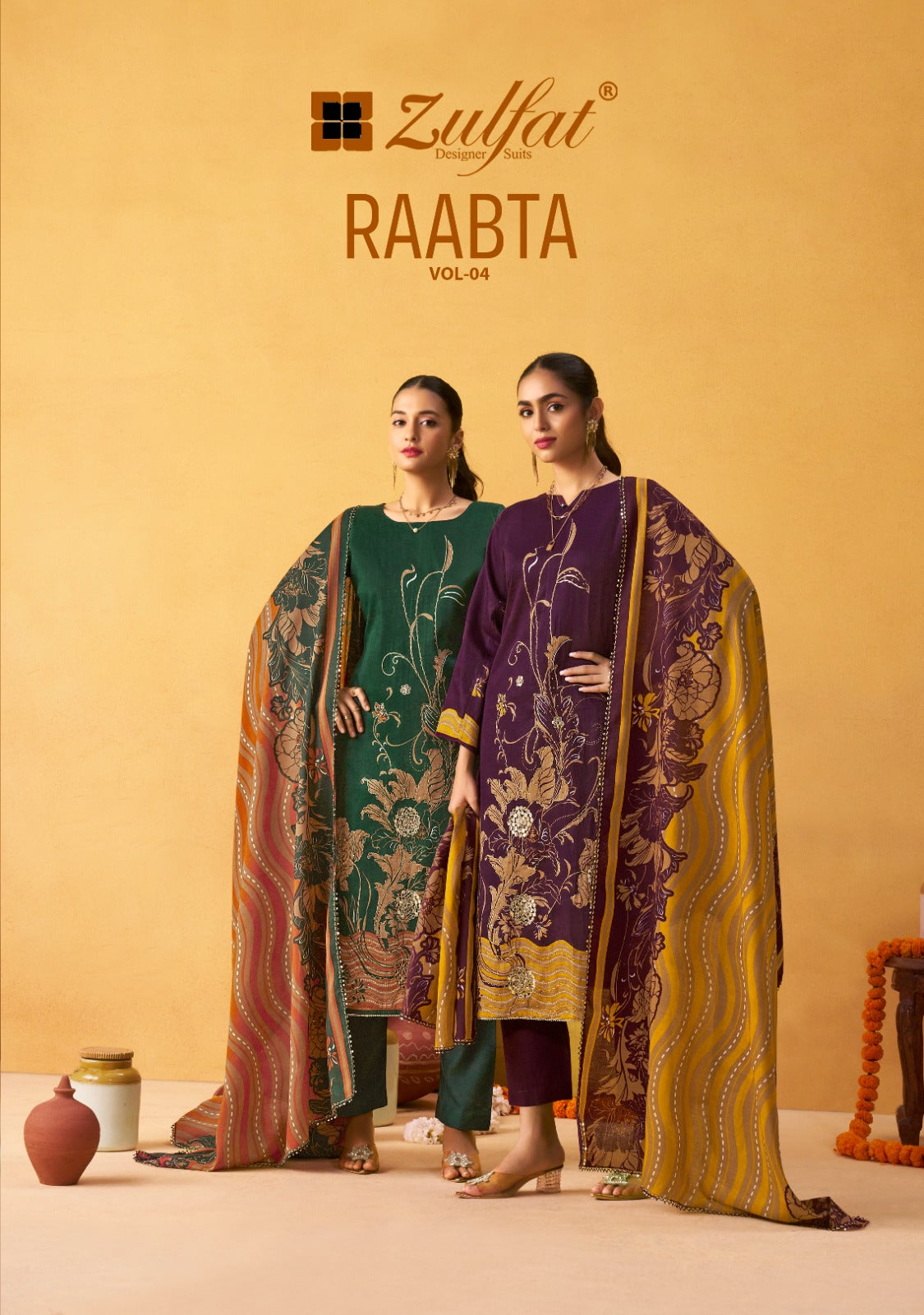 Raabta Vol 4 Zulfat Designer Jam Cotton Karachi Salwar Suits Wholesaler Ahmedabad