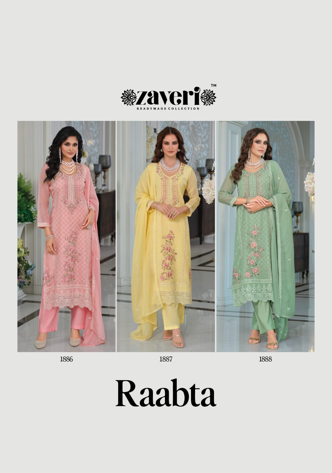 Raabta Zaveri Organza Readymade Pant Style Suits Exporter
