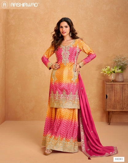 Raaga Aashirwad Creation Chinnon Silk Readymade Suits Manufacturer Gujarat