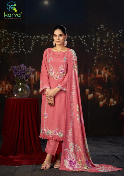 Raaga Vol 2 Karva Designer Studio Viscose Maslin Pant Style Suits Wholesaler Ahmedabad