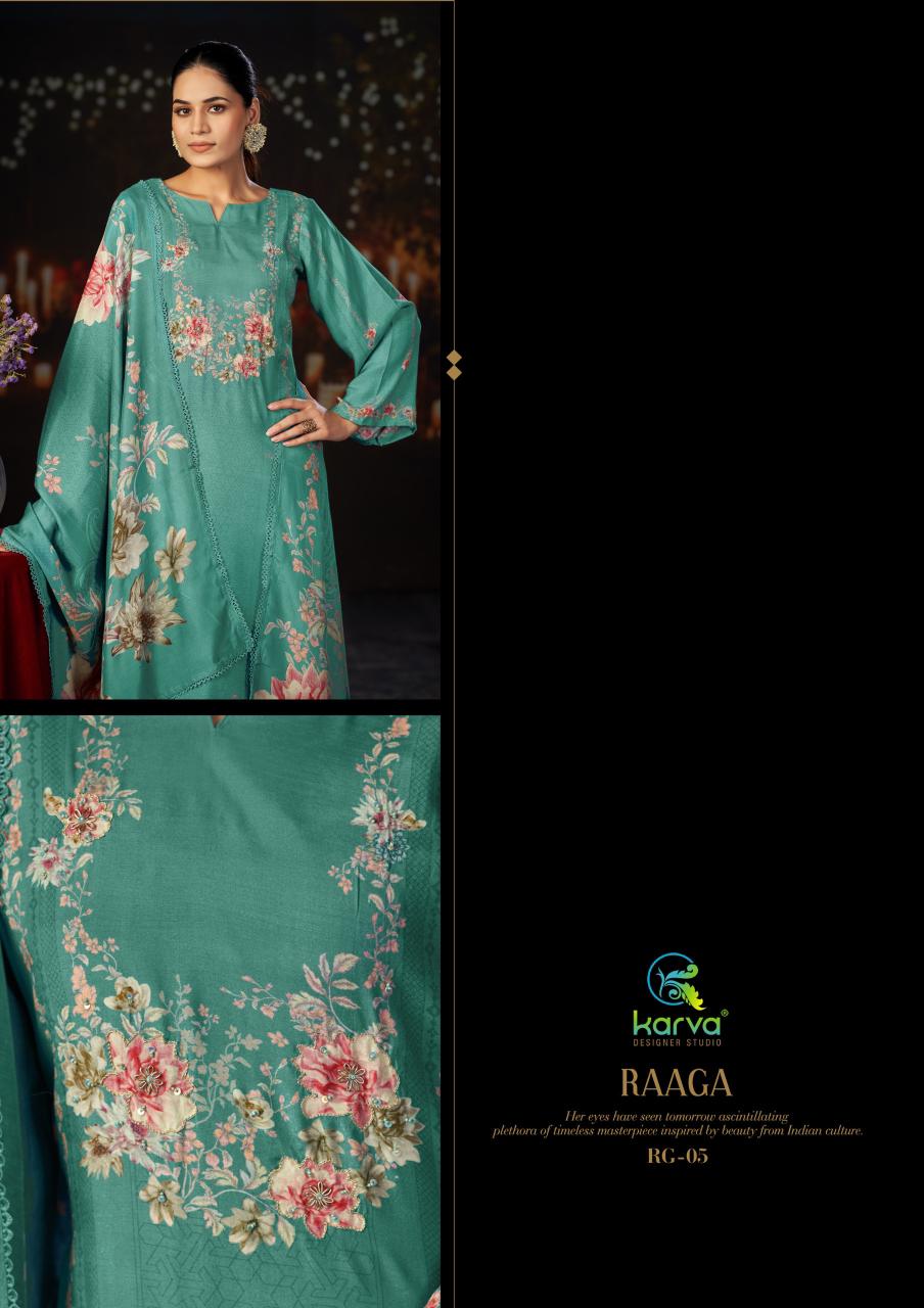 Raaga Vol 2 Karva Designer Studio Viscose Maslin Pant Style Suits Wholesaler Ahmedabad