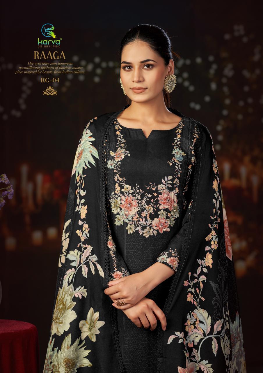 Raaga Vol 2 Karva Designer Studio Viscose Maslin Pant Style Suits Wholesaler Ahmedabad