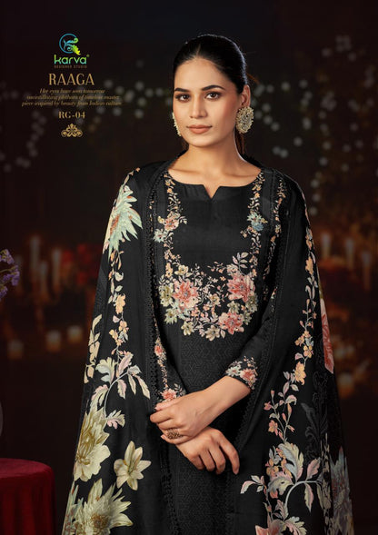 Raaga Vol 2 Karva Designer Studio Viscose Maslin Pant Style Suits Wholesaler Ahmedabad