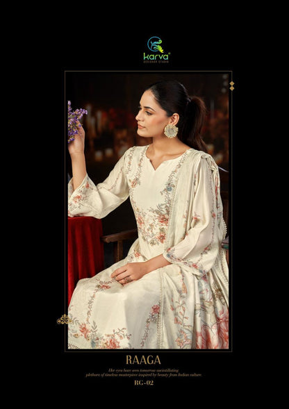 Raaga Vol 2 Karva Designer Studio Viscose Maslin Pant Style Suits Wholesaler Ahmedabad