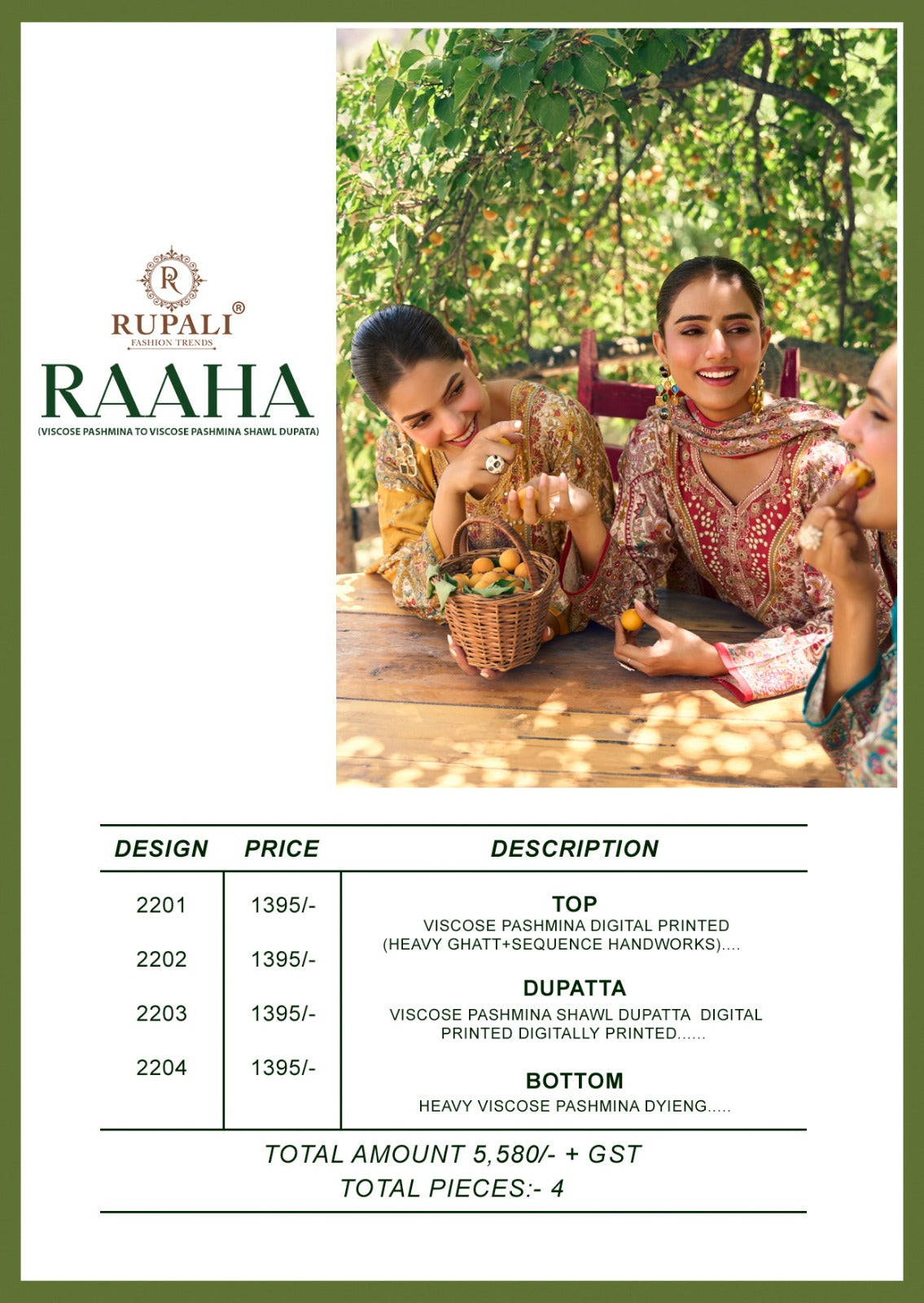 Raaha Rupali Viscose Pashmina Suits Exporter