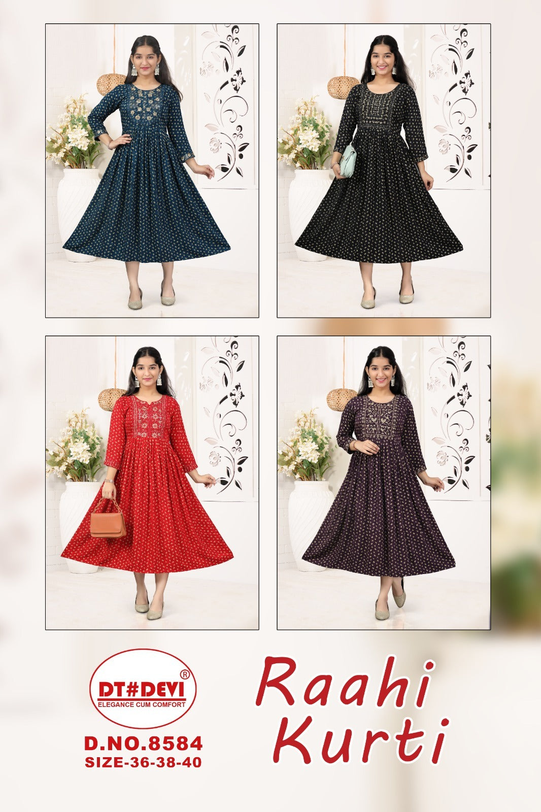 Raahi 8584 Dt Devi Rayon Anarkali Kurtis Supplier Gujarat