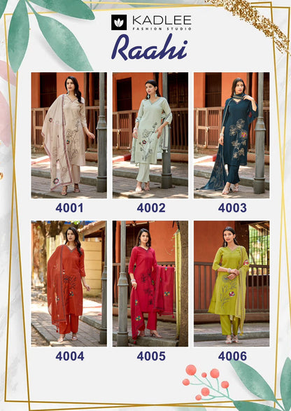 Raahi Kadlee Roman Silk Readymade Pant Style Suits Supplier