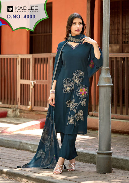 Raahi Kadlee Roman Silk Readymade Pant Style Suits Supplier