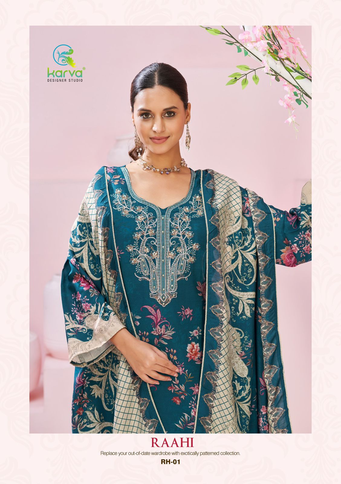 Raahi Karva Designer Studio Viscose Muslin Pant Style Suits Supplier