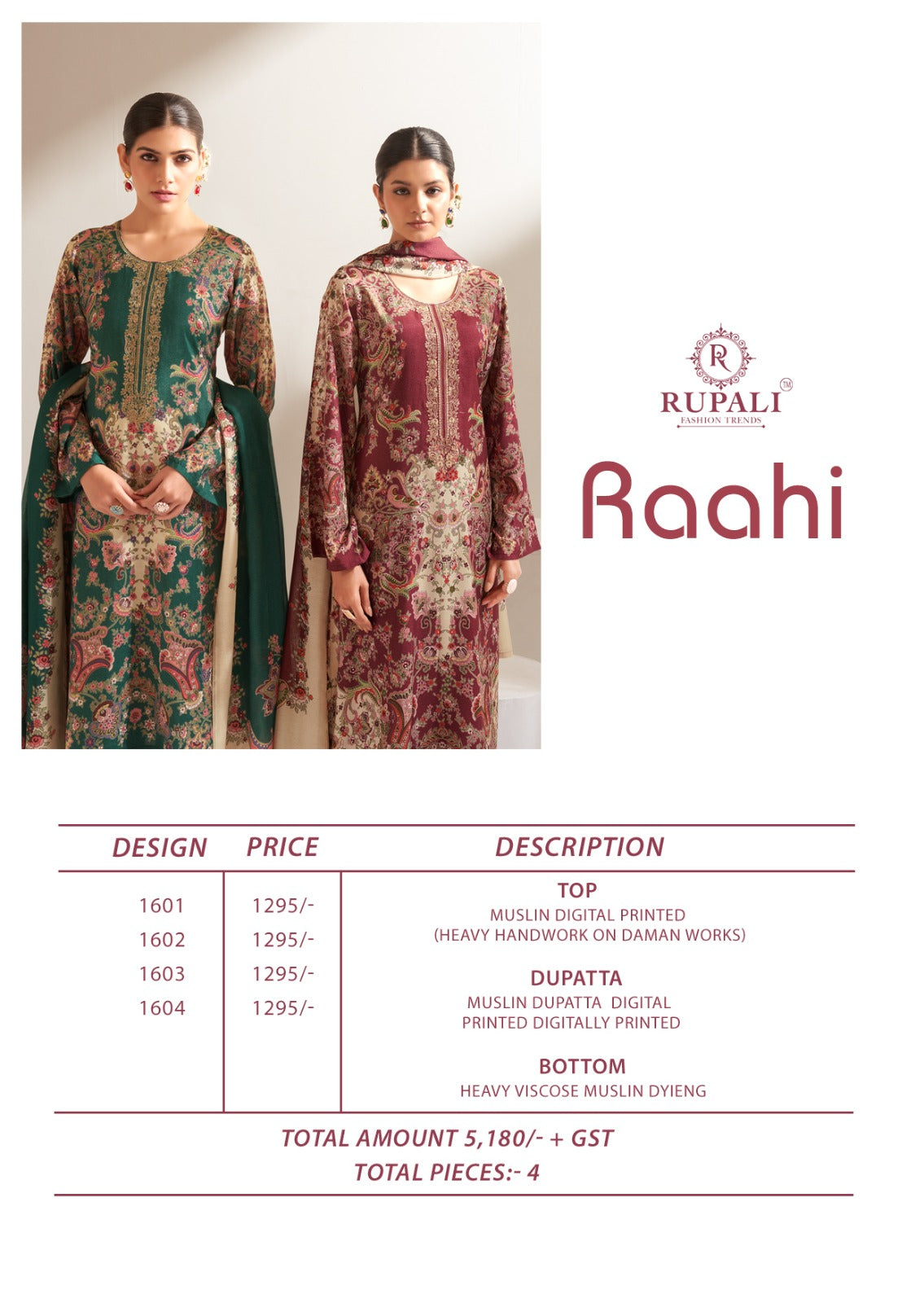 Raahi Rupali Muslin Pant Style Suits Wholesale