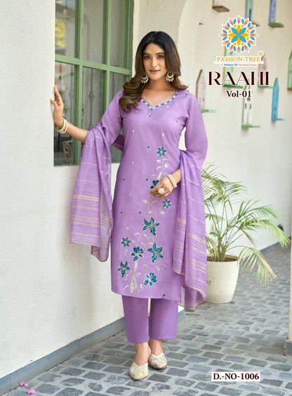 Raahi Vol 1 Passion Tree Roman Silk Readymade Pant Style Suits Manufacturer Gujarat