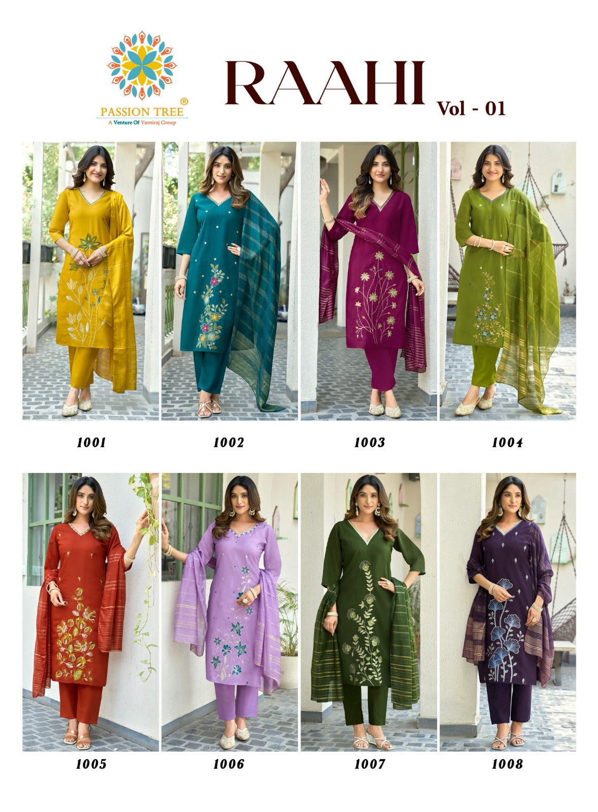 Raahi Vol 1 Passion Tree Roman Silk Readymade Pant Style Suits Manufacturer Gujarat