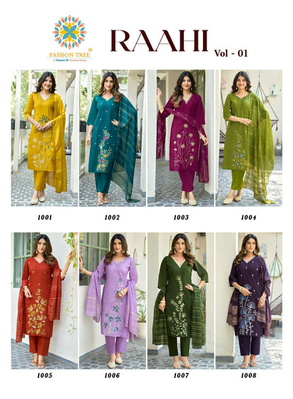 Raahi Vol 1 Passion Tree Roman Silk Readymade Pant Style Suits Manufacturer Gujarat