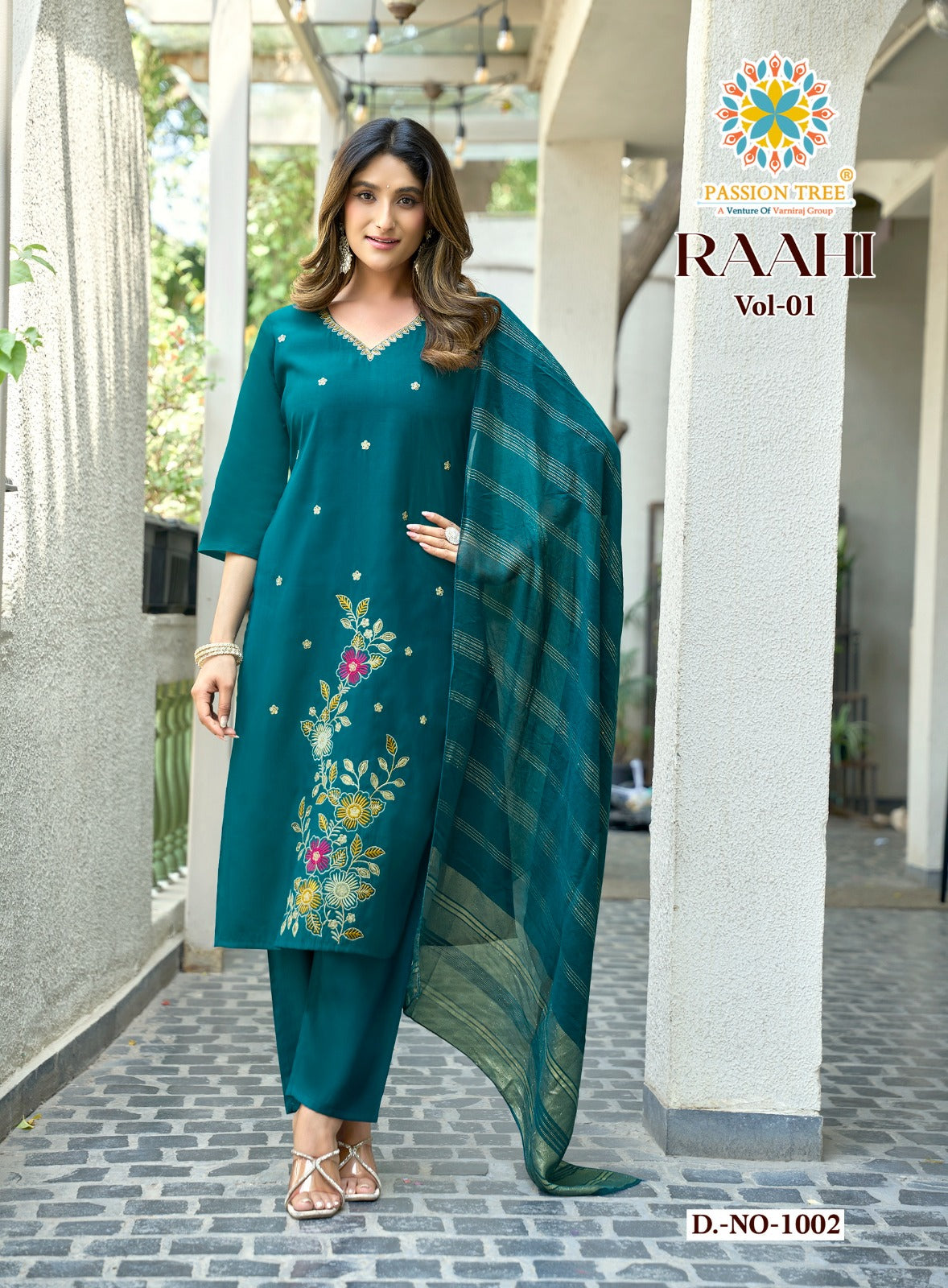 Raahi Vol 1 Passion Tree Roman Silk Readymade Pant Style Suits Manufacturer Gujarat