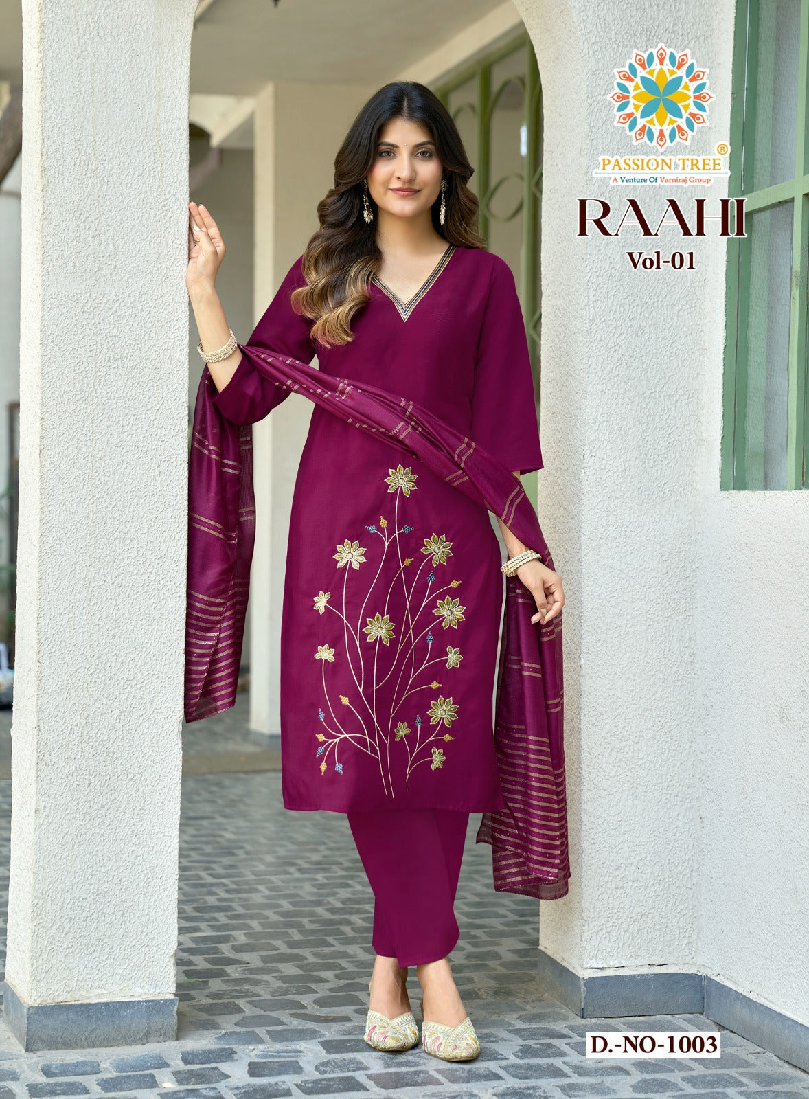 Raahi Vol 1 Passion Tree Roman Silk Readymade Pant Style Suits Manufacturer Gujarat