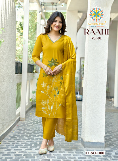 Raahi Vol 1 Passion Tree Roman Silk Readymade Pant Style Suits Manufacturer Gujarat