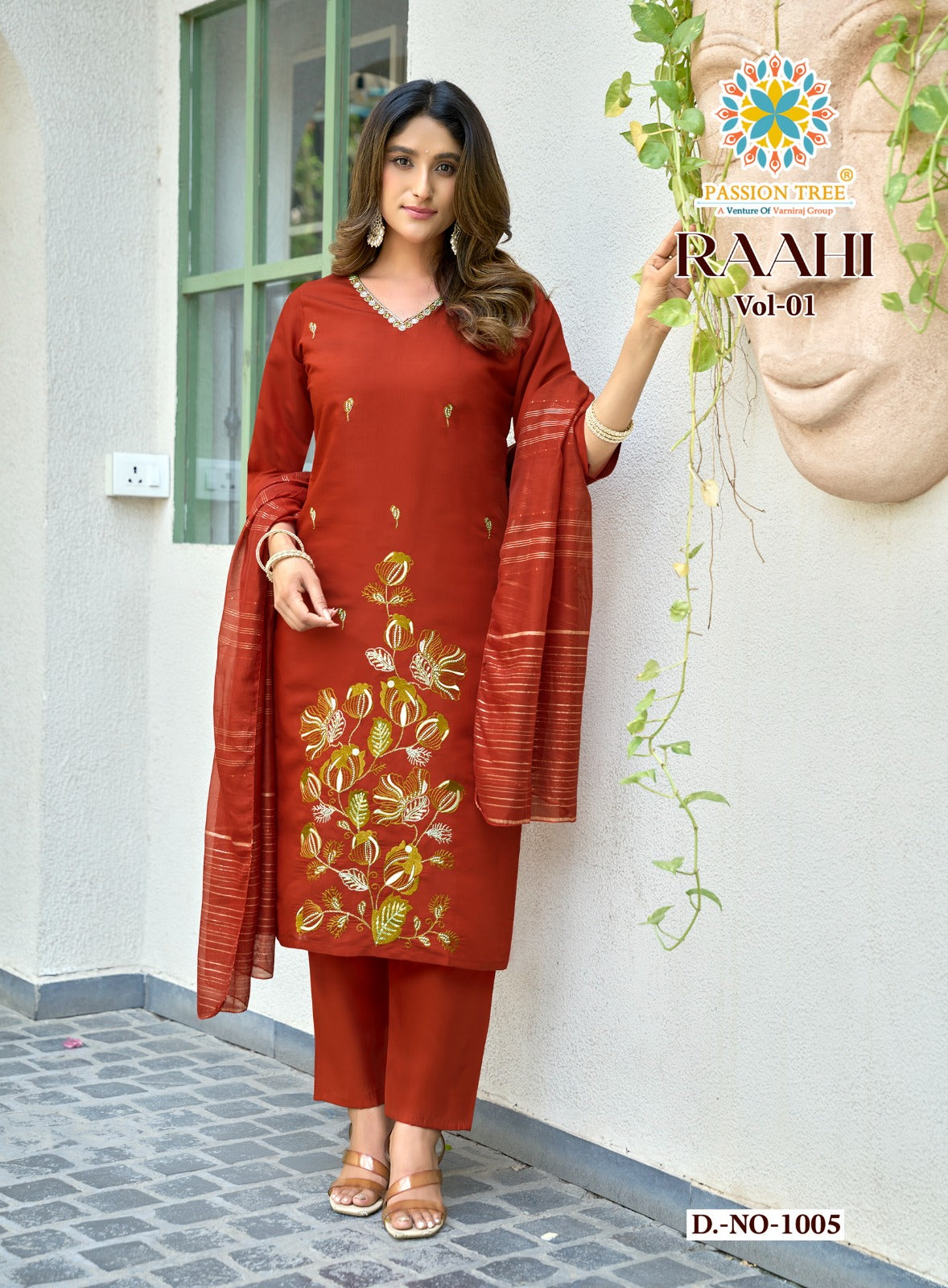 Raahi Vol 1 Passion Tree Roman Silk Readymade Pant Style Suits Manufacturer Gujarat