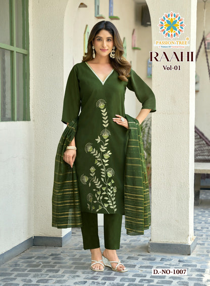 Raahi Vol 1 Passion Tree Roman Silk Readymade Pant Style Suits Manufacturer Gujarat