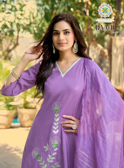 Raahi Vol 2 Passion Tree Roman Silk Readymade Pant Style Suits Manufacturer Gujarat