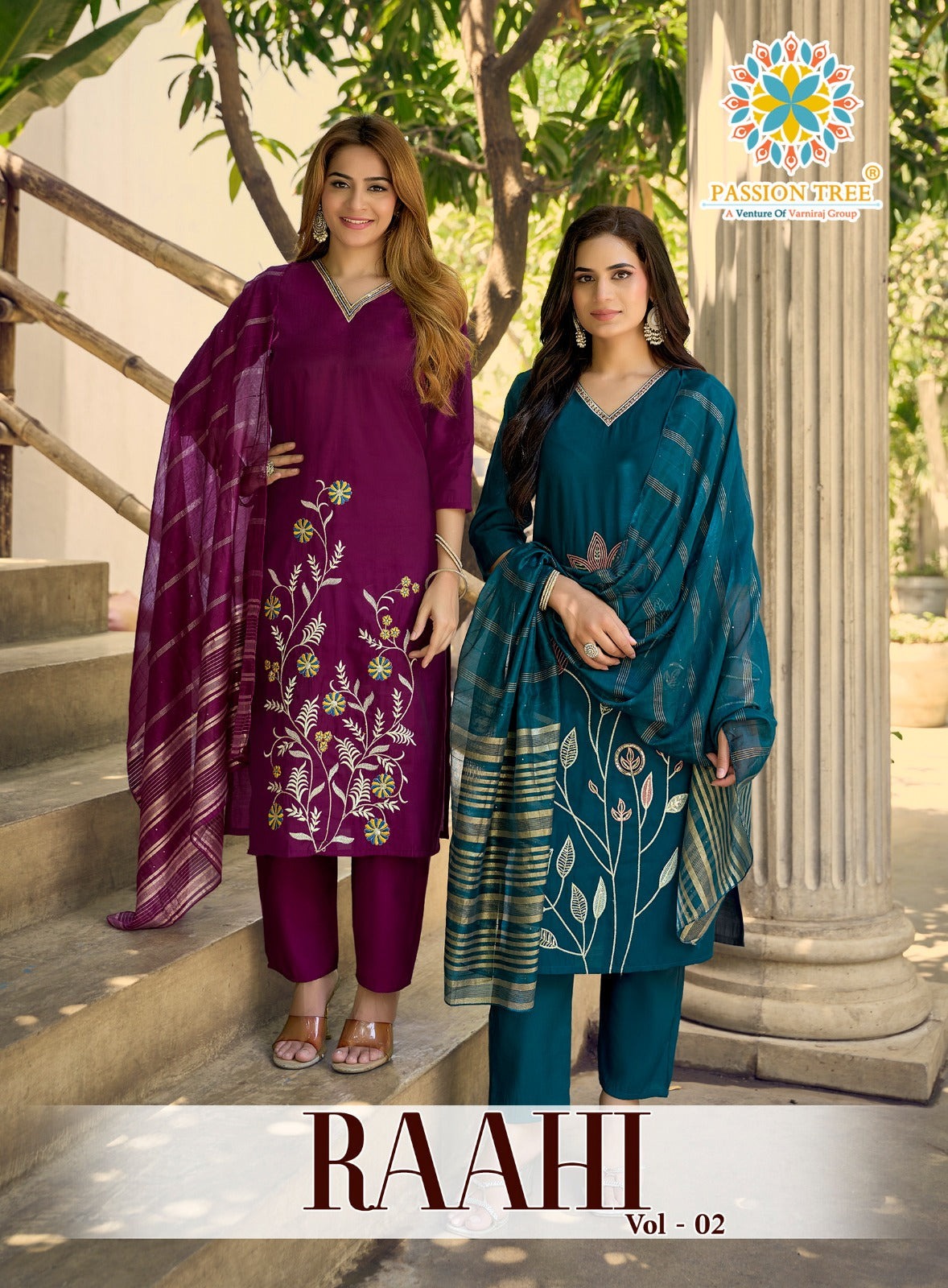 Raahi Vol 2 Passion Tree Roman Silk Readymade Pant Style Suits Manufacturer Gujarat
