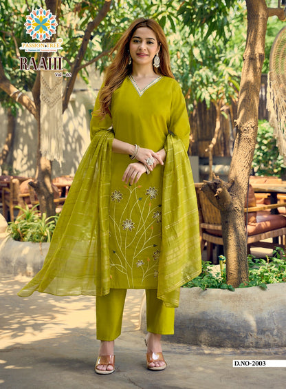 Raahi Vol 2 Passion Tree Roman Silk Readymade Pant Style Suits Manufacturer Gujarat