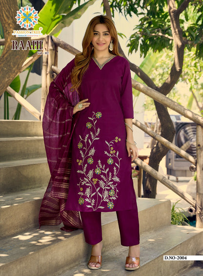 Raahi Vol 2 Passion Tree Roman Silk Readymade Pant Style Suits Manufacturer Gujarat