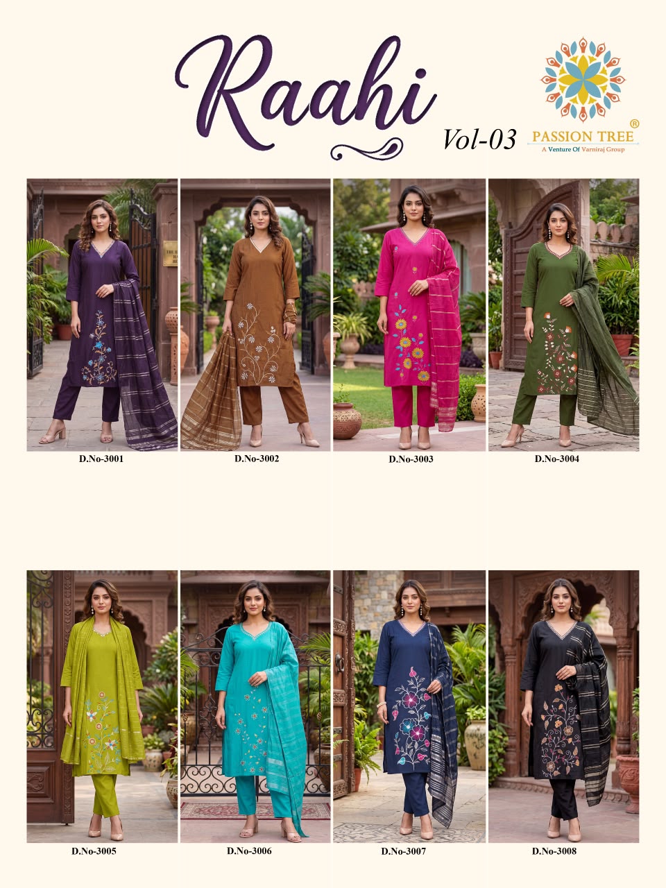 Raahi Vol 3 Passion Tree Roman Silk Readymade Pant Style Suits Exporter Gujarat