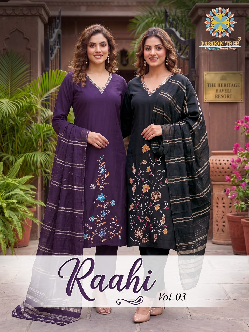 Raahi Vol 3 Passion Tree Roman Silk Readymade Pant Style Suits Exporter Gujarat