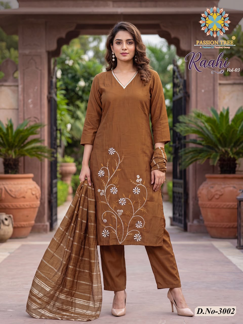 Raahi Vol 3 Passion Tree Roman Silk Readymade Pant Style Suits Exporter Gujarat