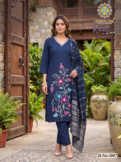 Raahi Vol 3 Passion Tree Roman Silk Readymade Pant Style Suits Exporter Gujarat