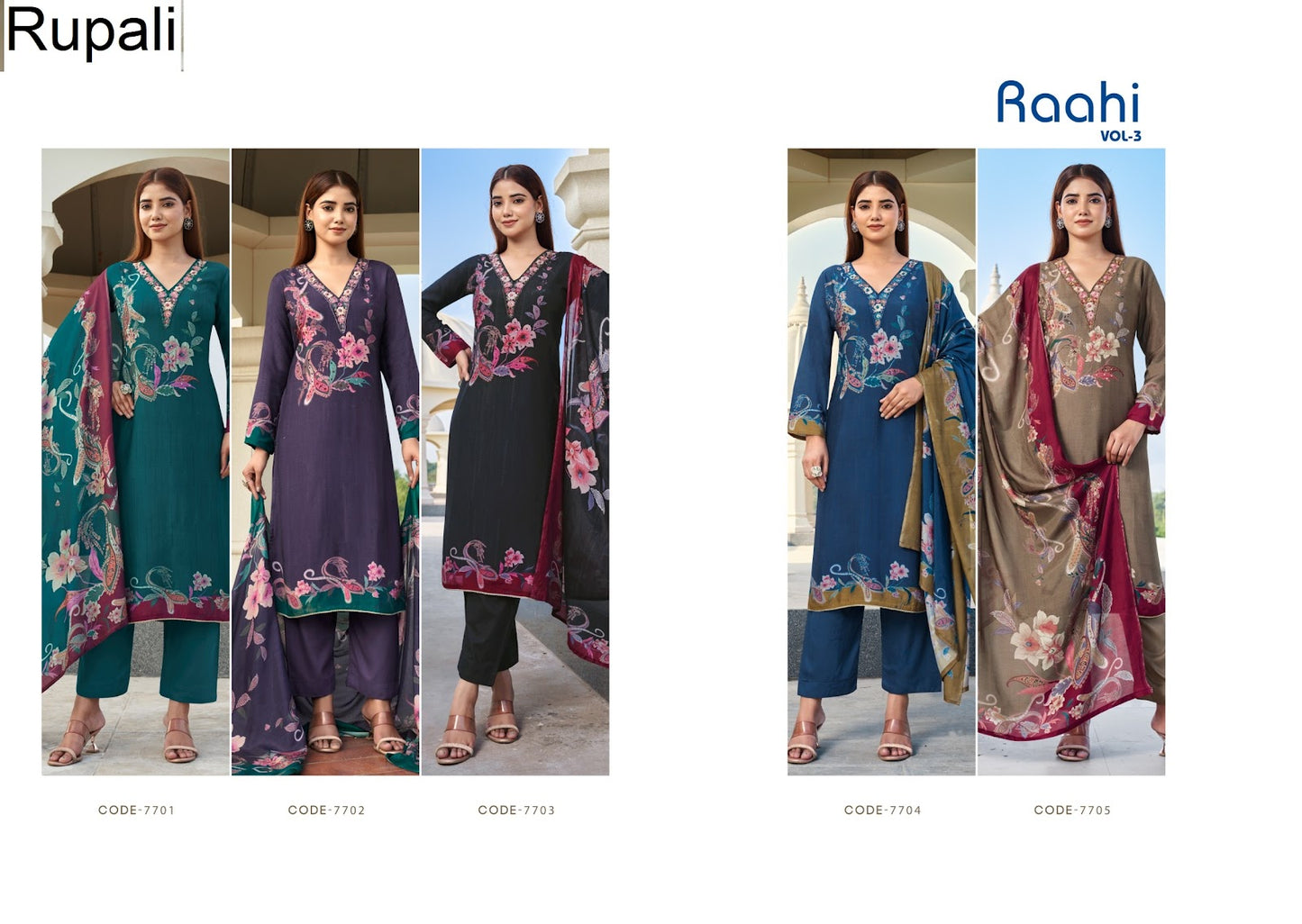 Raahi Vol 3 Rupali Muslin Pant Style Suits Wholesaler Ahmedabad