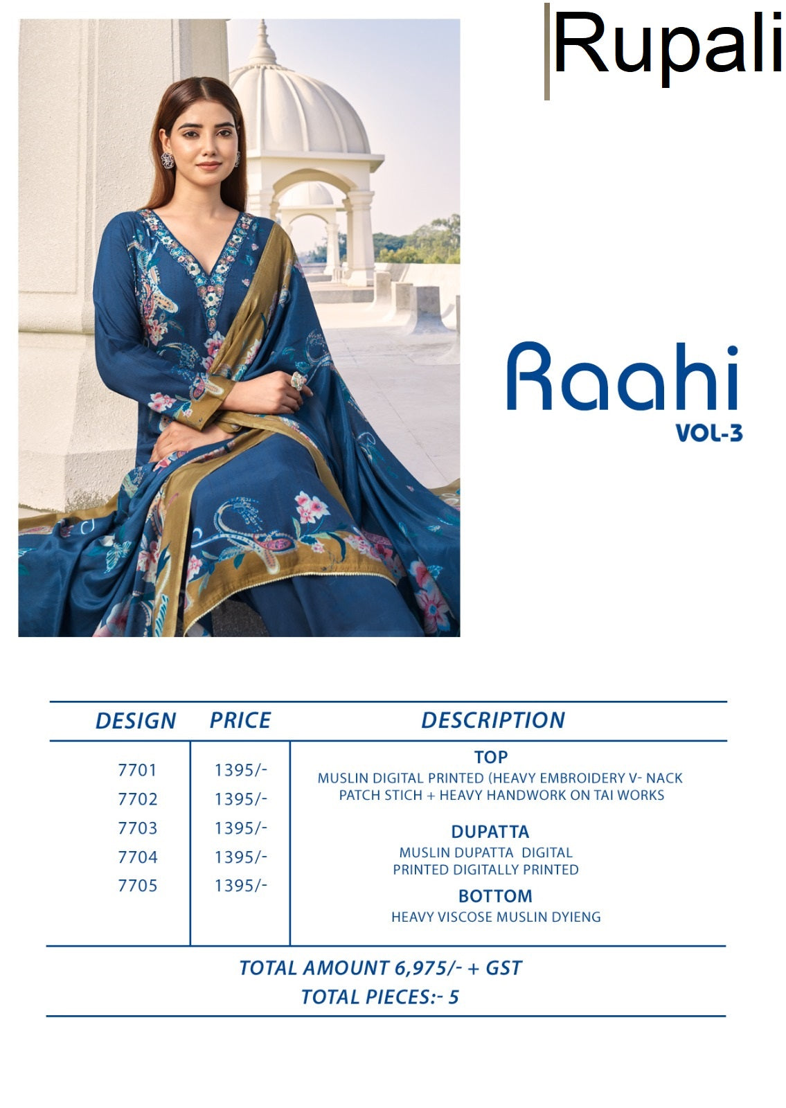 Raahi Vol 3 Rupali Muslin Pant Style Suits Wholesaler Ahmedabad