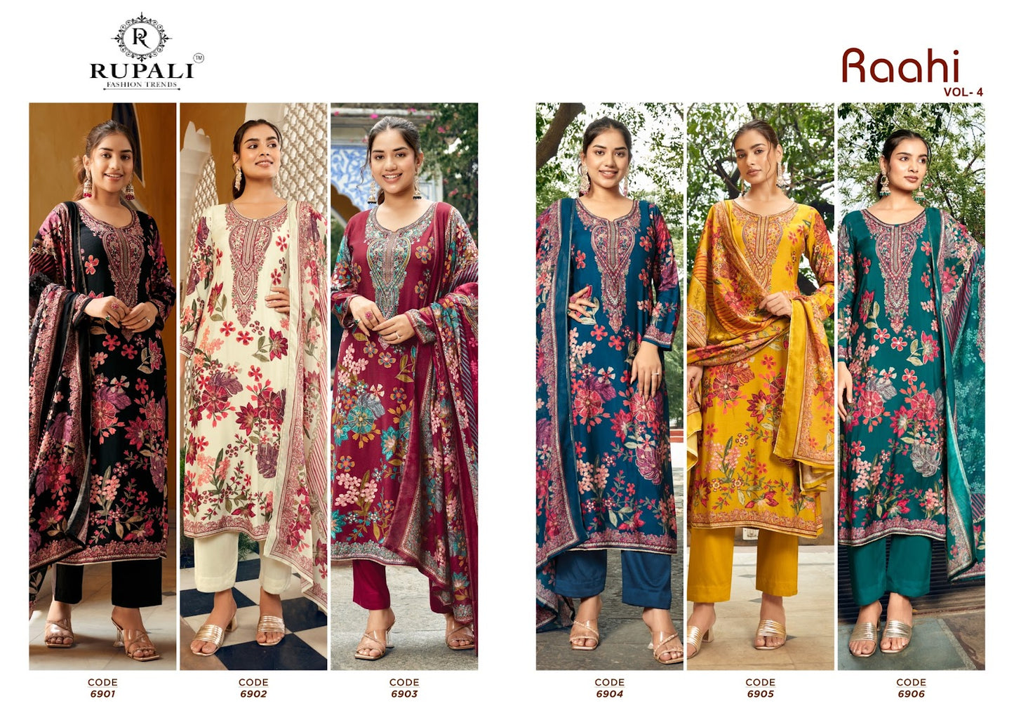 Raahi Vol 4 Rupali Muslin Pant Style Suits Wholesale Rate