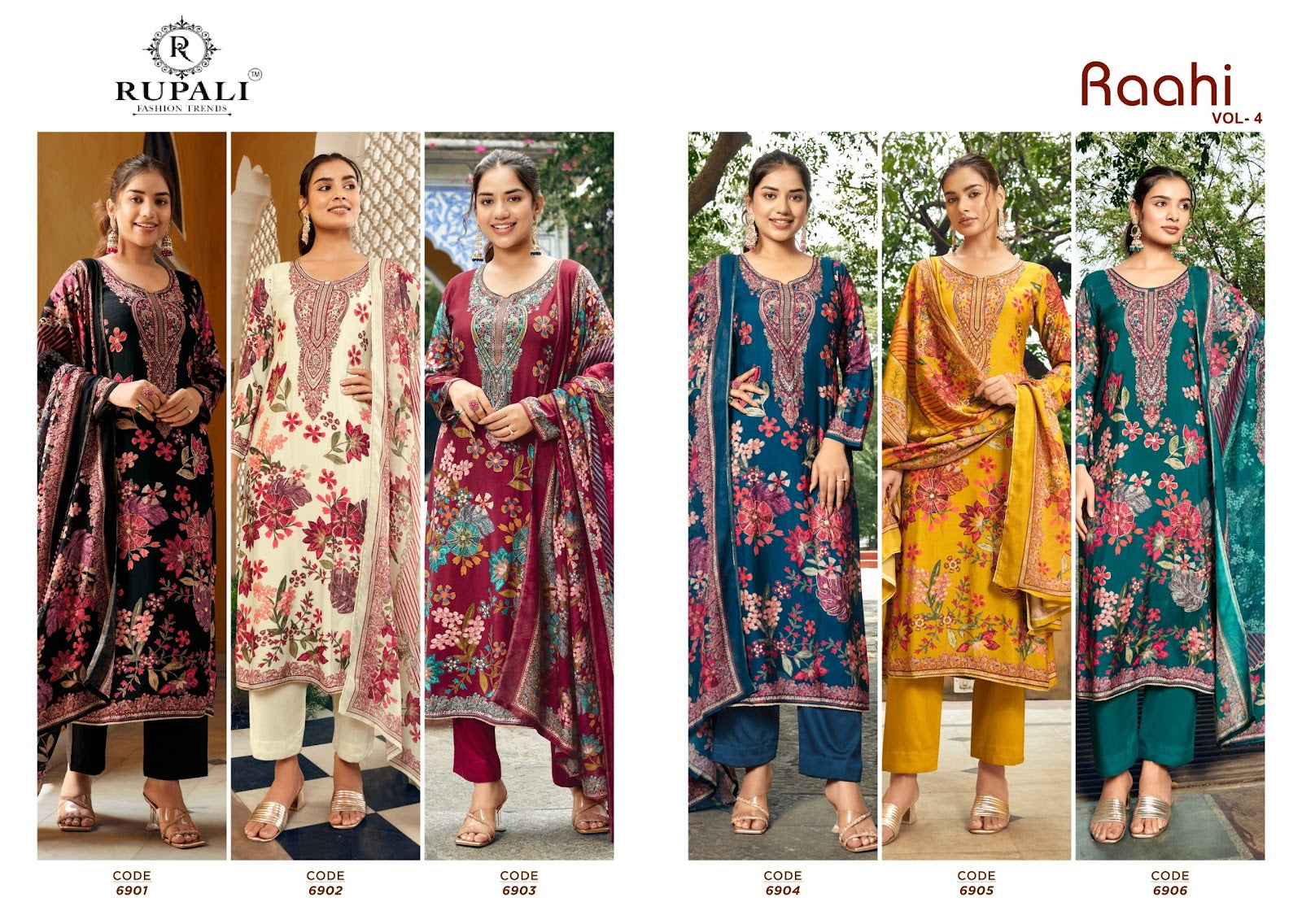 Raahi Vol 4 Rupali Muslin Pant Style Suits Wholesale Rate