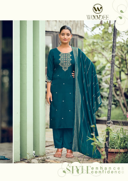 Raahi Woodee Viscose Silk Readymade Pant Style Suits Exporter Gujarat