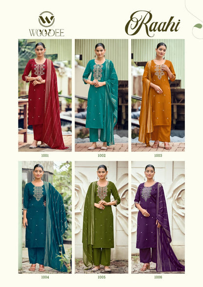 Raahi Woodee Viscose Silk Readymade Pant Style Suits Exporter Gujarat