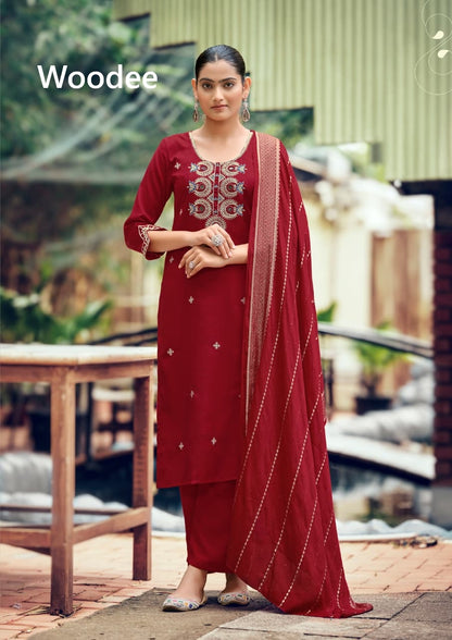 Raahi Woodee Viscose Silk Readymade Pant Style Suits Exporter Gujarat