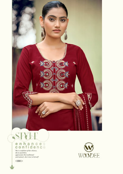 Raahi Woodee Viscose Silk Readymade Pant Style Suits Exporter Gujarat