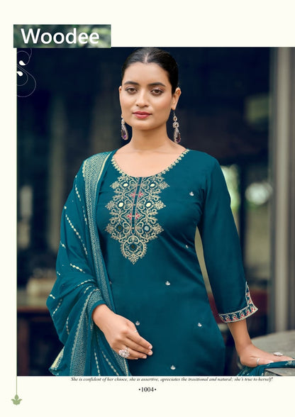 Raahi Woodee Viscose Silk Readymade Pant Style Suits Exporter Gujarat