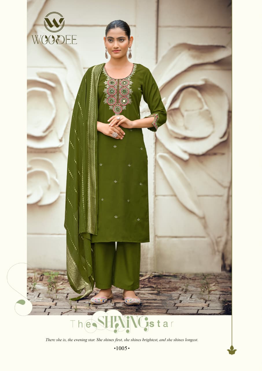 Raahi Woodee Viscose Silk Readymade Pant Style Suits Exporter Gujarat