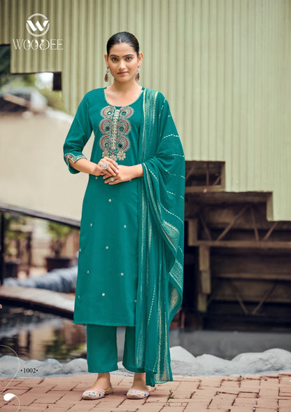 Raahi Woodee Viscose Silk Readymade Pant Style Suits Exporter Gujarat