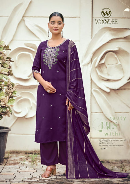 Raahi Woodee Viscose Silk Readymade Pant Style Suits Exporter Gujarat