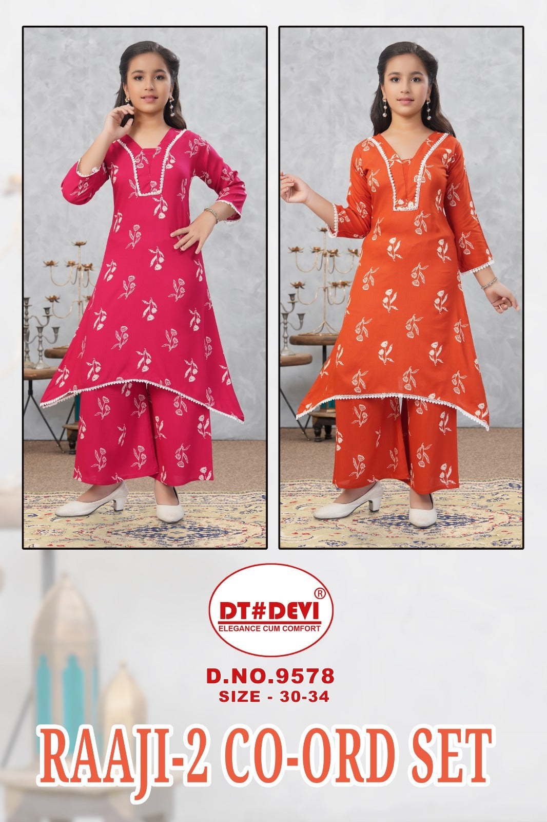 Raaji 2 Dn 9578 Dt Devi Rayon Girls Co Ord Set Wholesale Price