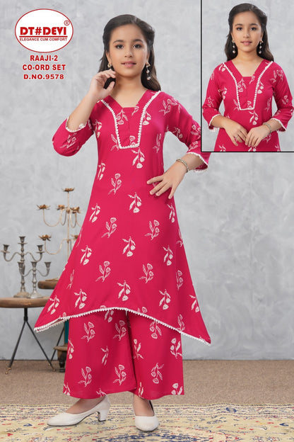 Raaji 2 Dn 9578 Dt Devi Rayon Girls Co Ord Set Wholesale Price