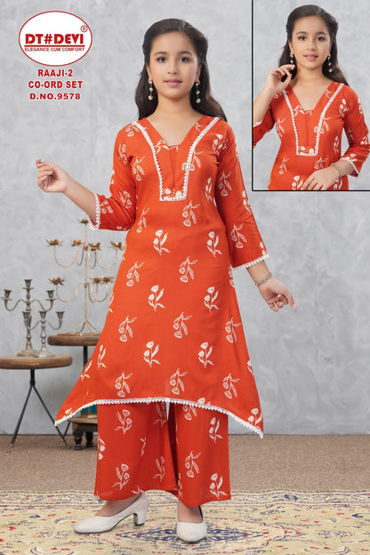 Raaji 2 Dn 9578 Dt Devi Rayon Girls Co Ord Set Wholesale Price